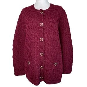Aran Crafts Merino Wool Chunky Knit Button Front Ireland Cardigan